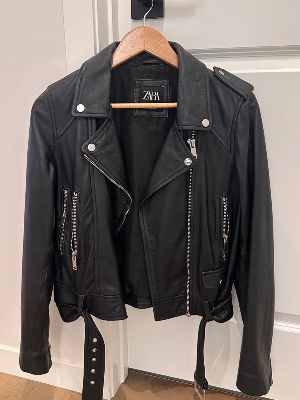 Zara Black Faux Leather Moto Jacket with Silver Hardware